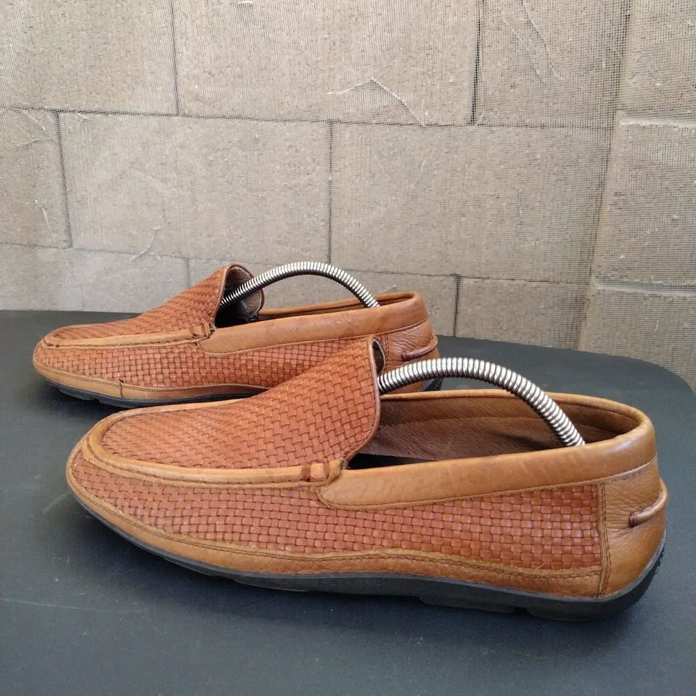 Tommy Bahama Naples Driver All Over Woven Men's Brown Leather Loafers Sz 9.5 D